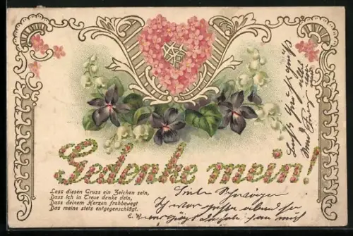 AK Blumenbild mit Blütenschrift, Gedenke mein!