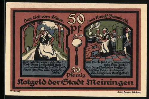 Notgeld Meiningen 1921, 50 Pfennig, bäuerliche Szenen, Seriennummer, Wappen