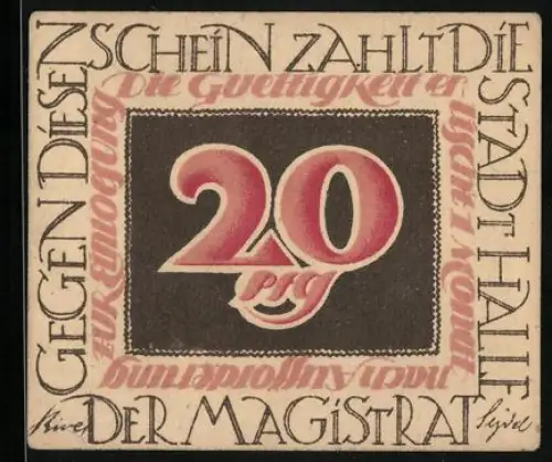 Notgeld Halle / Saale, 20 Pfennig, Porträt des Philosophen Christian Wolff