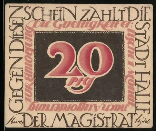 Notgeld Halle / Saale, 20 Pfennig, August Hermann Francke Porträt, Schriftzug Design