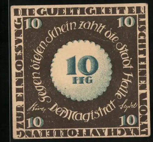 Notgeld Halle / Saale, 10 Pfennig, Georg Friedrich Händels Geburtshaus im heutigen Zustand