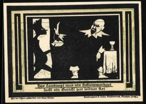 Notgeld Auerbach 1921, 50 Pfennig, Illustration mit Gerichtsszene, Seriennummer 096418, Wappen vorhanden