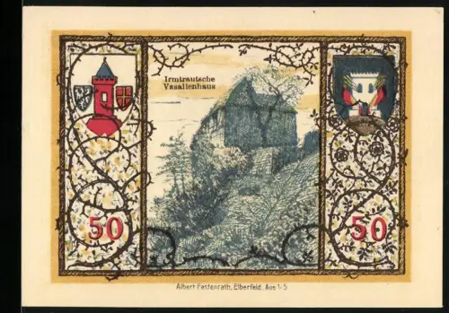 Notgeld Westerburg 1920, 50 Pfennig, Irmtrautsche Vasallenhaus, Wappen, Seriennummer 218103