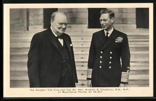 AK The King and Winston S. Churchill at Buckingham Palace on VE-Day