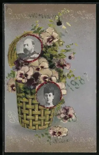 AK Portraits in a bouquet of flowers, Souvenir of the Royal Visit to Chippenham 1907