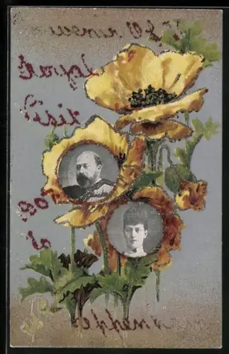 AK Royal Visit to Chippenham 1907, Portraits in yellow flowers