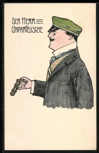 AK Der Herr Unparteiische, Karikatur eines Studenten, Uhr