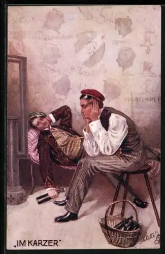 Künstler-AK Studenten im Karzer