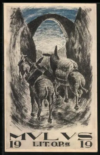 Künstler-AK Absolvia, Mulus Lit. O.P.a. 1919, Packsel im Gebirge