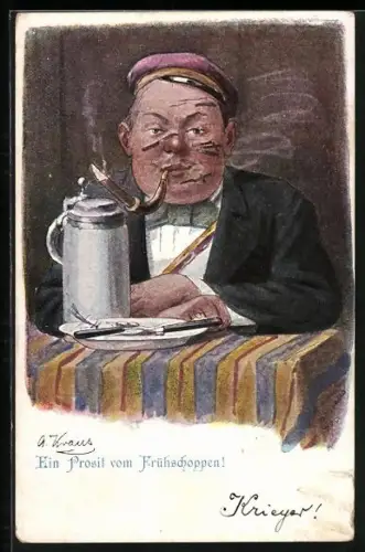 Künstler-AK Student grüsst vom Frühschoppen