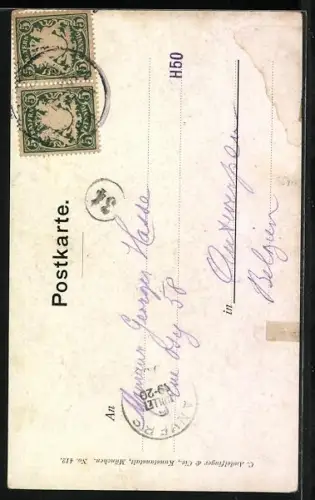 Lithographie Ein Prosit vom Frühschoppen!, Student mit Tönnchen und Zigarre