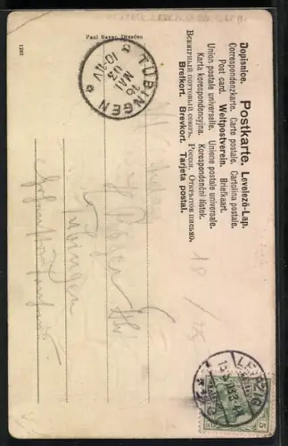 Lithographie Studentenporträt mit Mütze