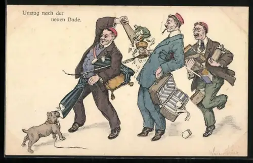 Künstler-AK Studenten beim Umzug