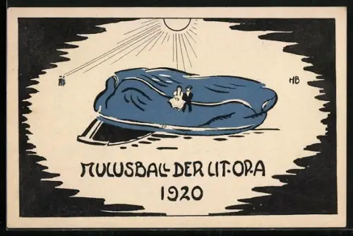 Künstler-AK Mulusball der Lit. Op. A. 1920, studentische Szene, das Studium als Grundfeste für die Zukunft