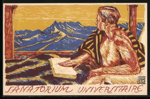AK Sanatorium Universitaire, Student blickt zu den Bergen