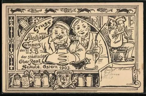 Lithographie Abschieds Commers der USB der städtischen Ober-Real-Schule 1903