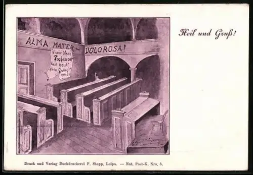 AK verlassener Hörsaal, Alma mater Dolorosa