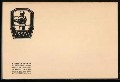 Künstler-AK M. Gladbach, Signetkarte 13 für das Sekretariat Sozialer Studentenarbeit