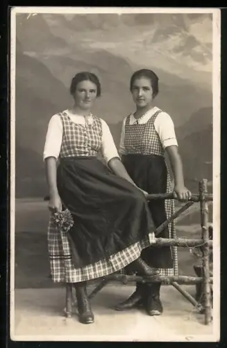 Foto-AK Zwei Mädchen mit einem rustikalen Zaun