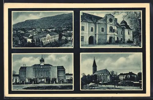 AK Nagyszöllös, Kirche, Rathaus, Ortspartie