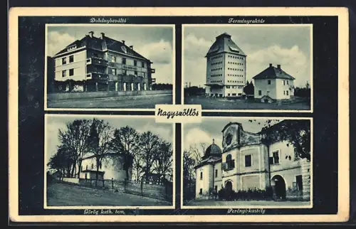 AK Nagyszöllös, Terményraktár, Dohánybeváltó, Perényi-kastély