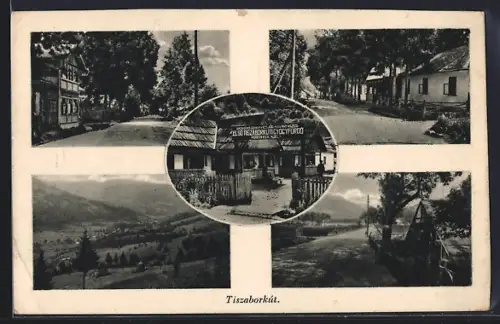 AK Tiszaborkut, Gasthaus, Strassenpartie, Panorama