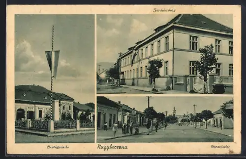 AK Nagyberezna, Országzászló, Járásbiróság, Utcarészlet