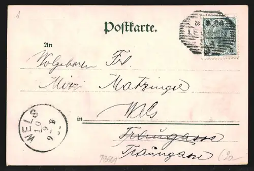 AK Bruck a. d. M., Ortsansicht mit Bergpanorama, Passepartout im Rahmen aus Stöcken