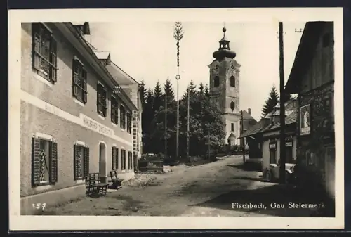 AK Fischbach /Steiermark, Ortspartie mit Mühlberger Gasthof