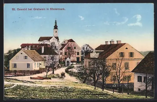 AK St. Oswald bei Gratwein, Ortsansicht mit Kirche