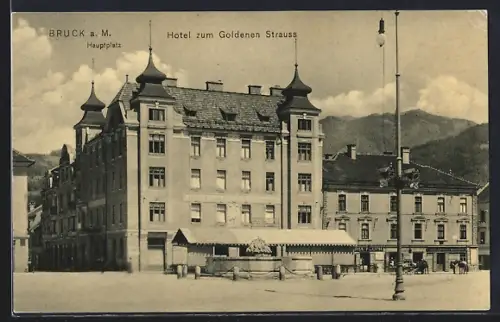 AK Bruck a. M., Hotel zum Goldenen Strauss am Hauptplatz