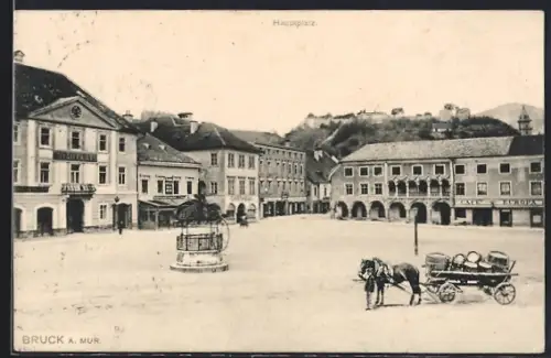 AK Bruck a. Mur, Partie auf dem Hauptplatz mit Pferdewagen