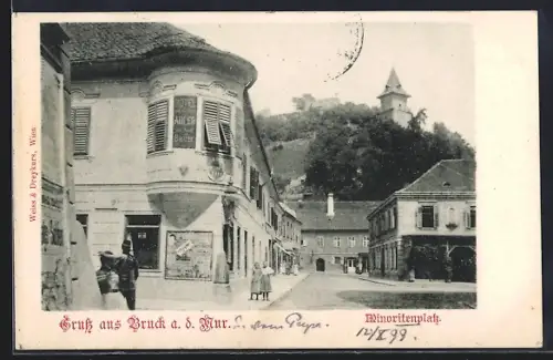 AK Bruck a. d. Mur, Minoritenplatz mit Hotel Adler von Josef Bauer