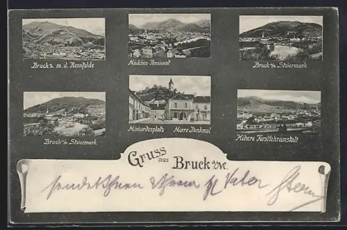 AK Bruck a. M., Rennfelde, Mädchen-Pensionat, Minoritenplatz und Höhere Forstlehranstalt