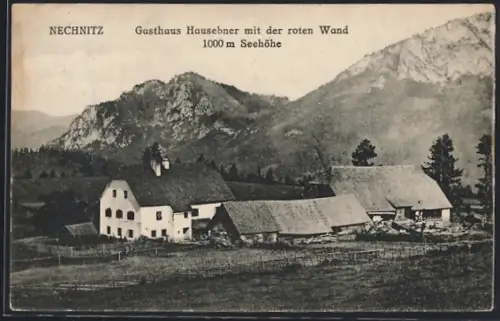 AK Tyrnau, Nechnitz, Gasthaus Hausebner mit der roten Wand
