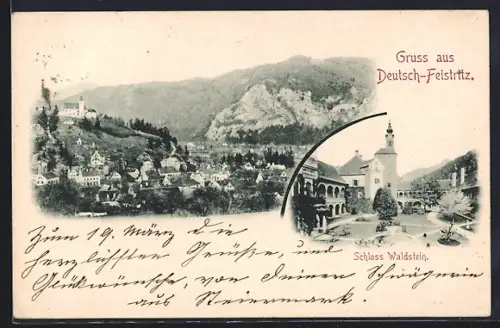 AK Deutsch-Feistritz, Ortsansicht und Schloss Waldstein