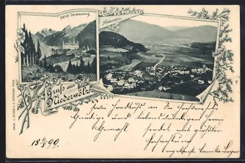 AK Niederwölz, Schloss Schrattenberg und Ortsansicht