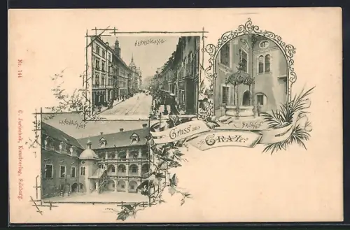 AK Graz, Landhaushof, Brunnen, Herrengasse