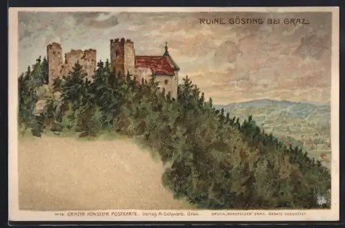 Künstler-AK Graz, Blick zur Ruine Gösting