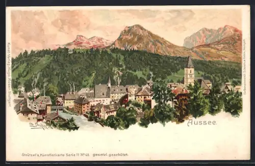 Künstler-AK Otto Strützel: Aussee, Panorama