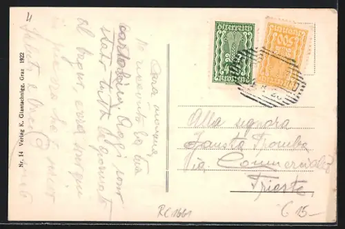 AK Fürstenfeld, Totalansicht mit Strasse u. Kirche von einer Anhöhe aus