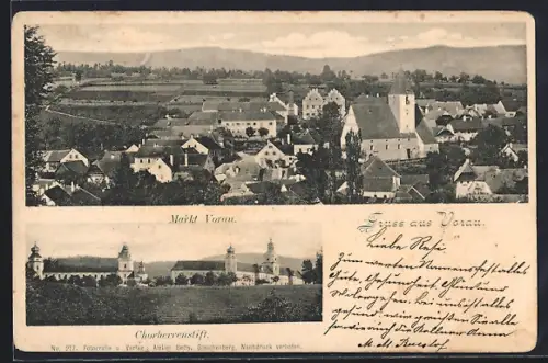 AK Vorau, Chorherrenstift, Markt Vorau aus der Vogelschau