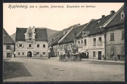 AK Kapfenberg, Hauptplatz mit Rathaus und Brunnen