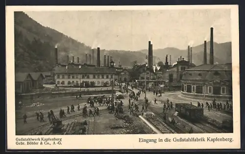 AK Kapfenberg, Gussstahlwerk der Gebr. Böhler & Co. AG, Eingang mit Strassenkreuzung aus der Vogelschau