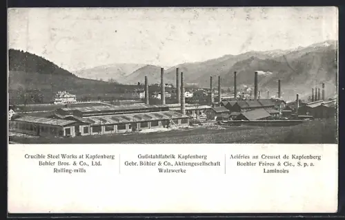 AK Kapfenberg, Gussstahlfabrik Gebr. Böhler & Co. AG, Walzwerke mit Bergpanorama