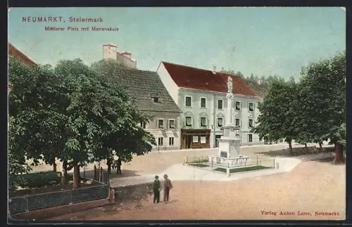 AK Neumarkt / Stmk., Mittlerer Platz mit Mariensäule