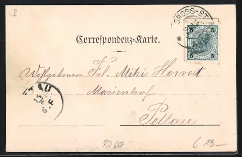 AK Gross-St.-Florian, Ortspanorama mit Feldern u. Kirche aus der Vogelschau