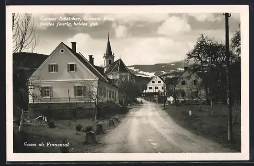 AK Gams ob Frauental, Strassenpartie mit Blick auf die Kirche