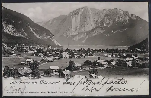 AK Alt-Aussee, Ortsansicht aus der Vogelschau mit Trisselwand