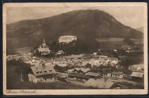 AK Murau /Steiermark, Ortspartie mit Bahnhof aus der Vogelschau